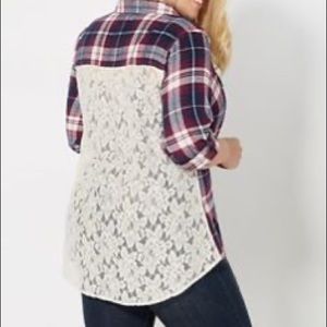 Lace-Back Flannel Shirt 1X